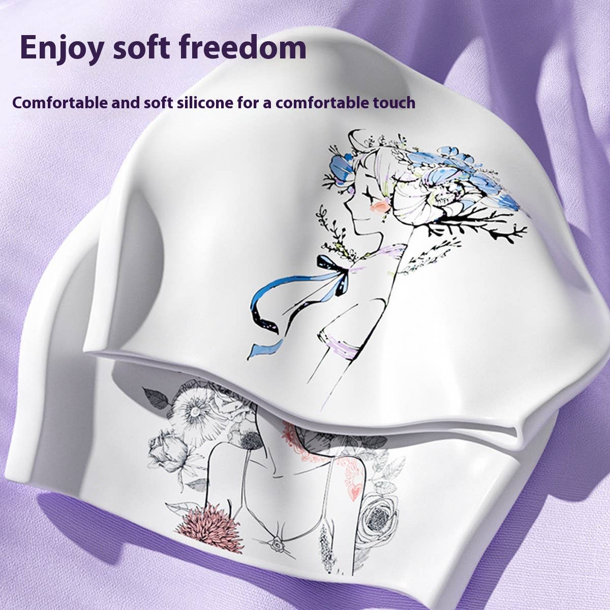 Womens Silicone Waterproof Large Swim Cap