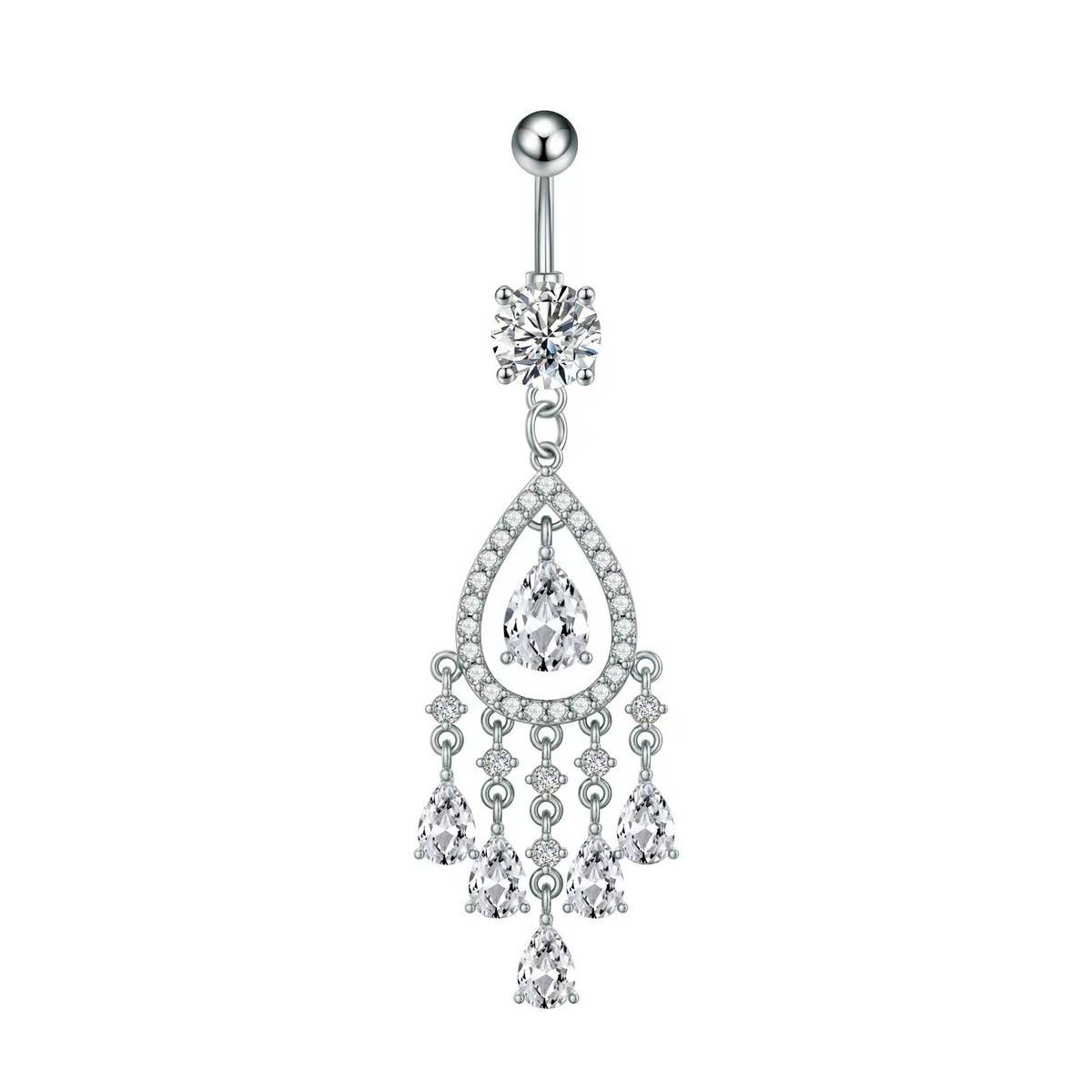 Teardrop CZ Tassel Navel Ring Belly Piercing