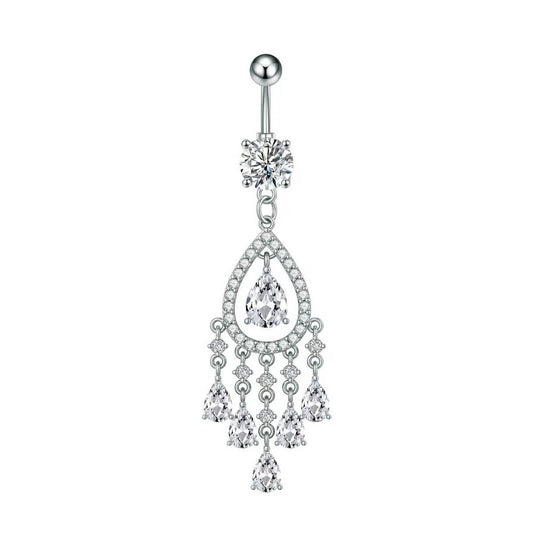 Teardrop CZ Tassel Navel Ring Belly Piercing