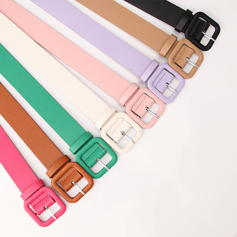 Square-buckle candy-colored versatile belt