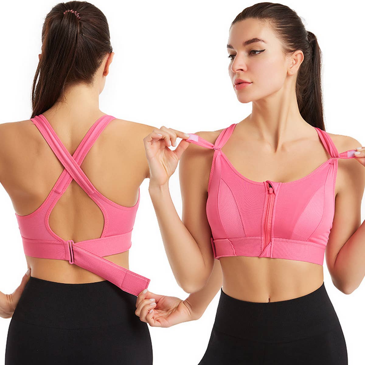 NEW ADJUSTABLE ZIPPER SPORTS YOGA BRA