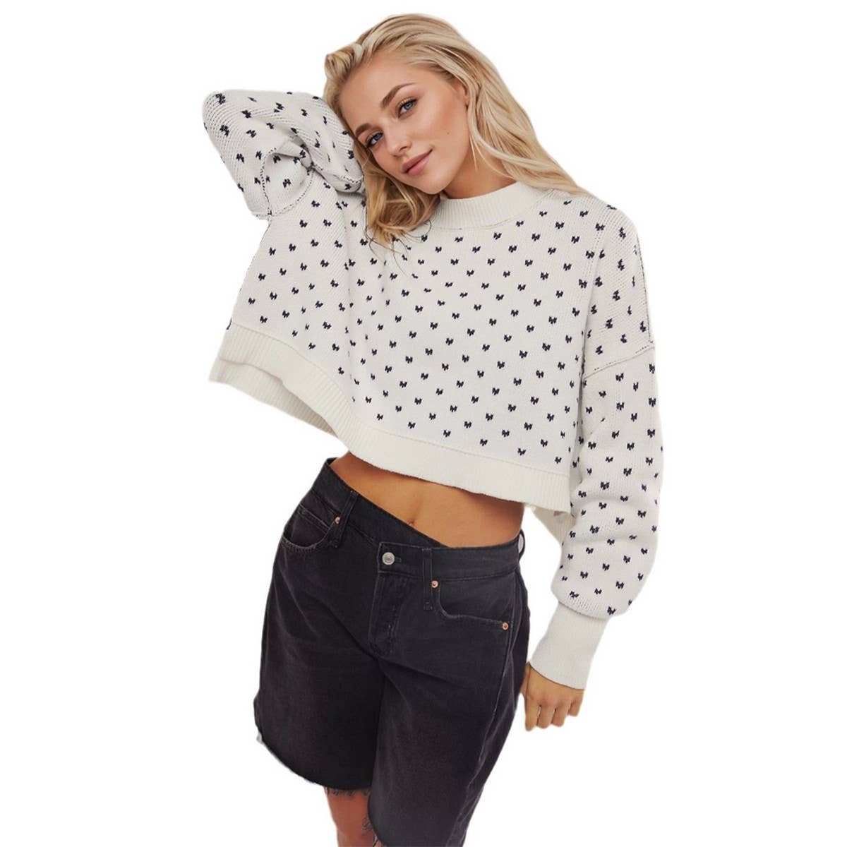 Knit short loose love pullover sweater