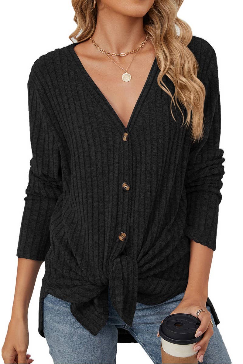 CWOCAL00864_SOLID BUTTON LONG SLEEVE CASUAL CARDIGAN