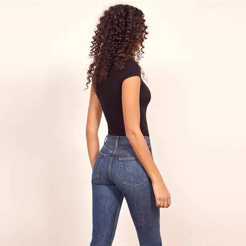 Sexy tight cotton ribbed round neck jumpsuit