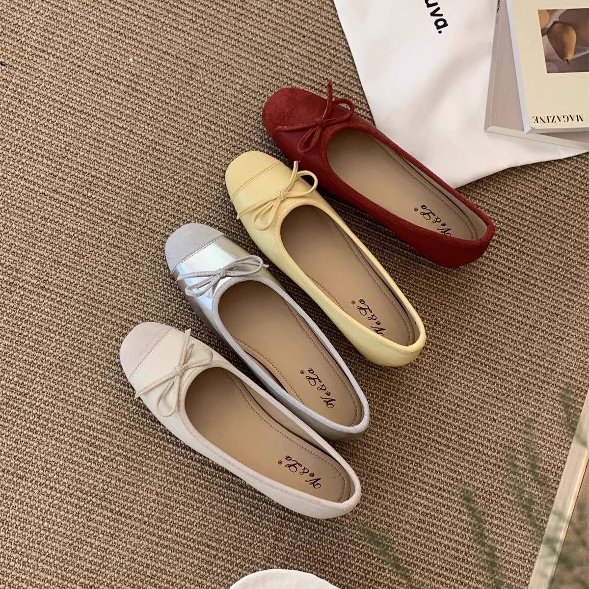 Red Wedge Round Toe Slip-On Ballet Flats_CWSHF0125