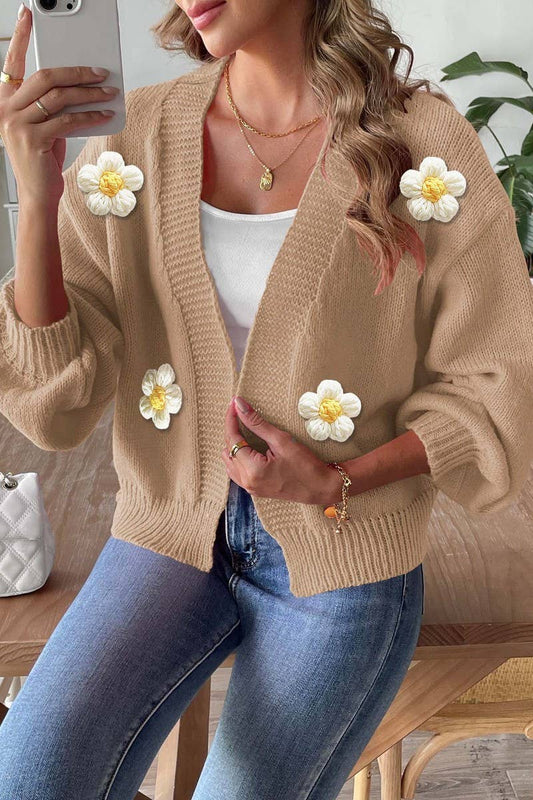 CWOSWL07382_WOMEN CROCHET PATCHWORK KNIT CARDIGAN SWEATER
