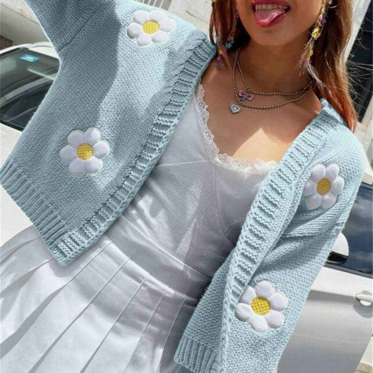 Women's Floral Knit Cardigan Sweater Coat