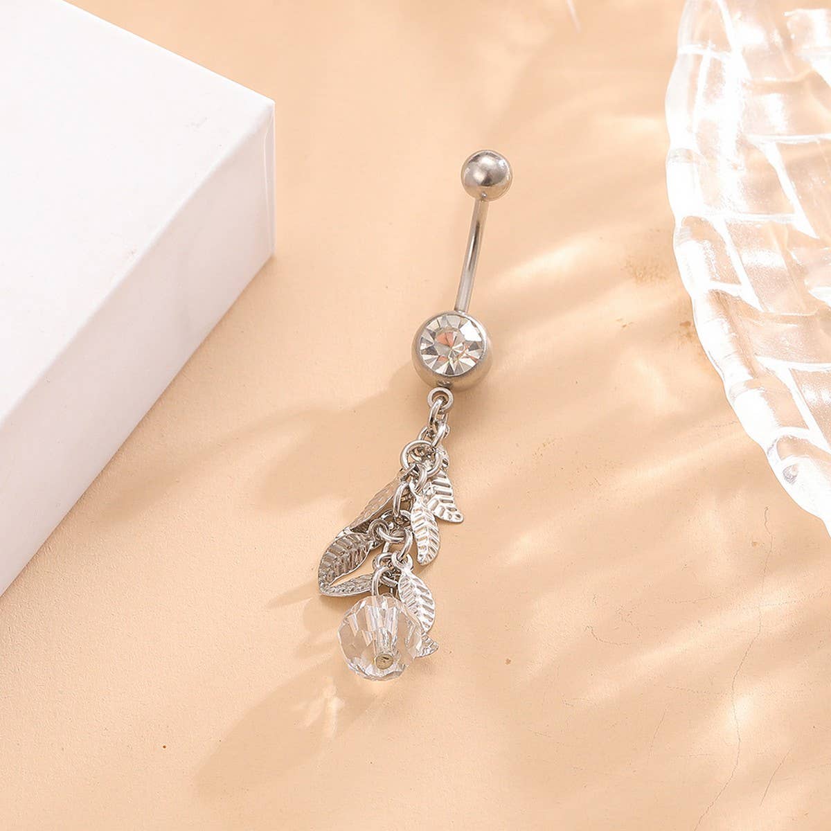 Leaf Tassel CZ Belly Ring for Navel Piercing_CWMM9249