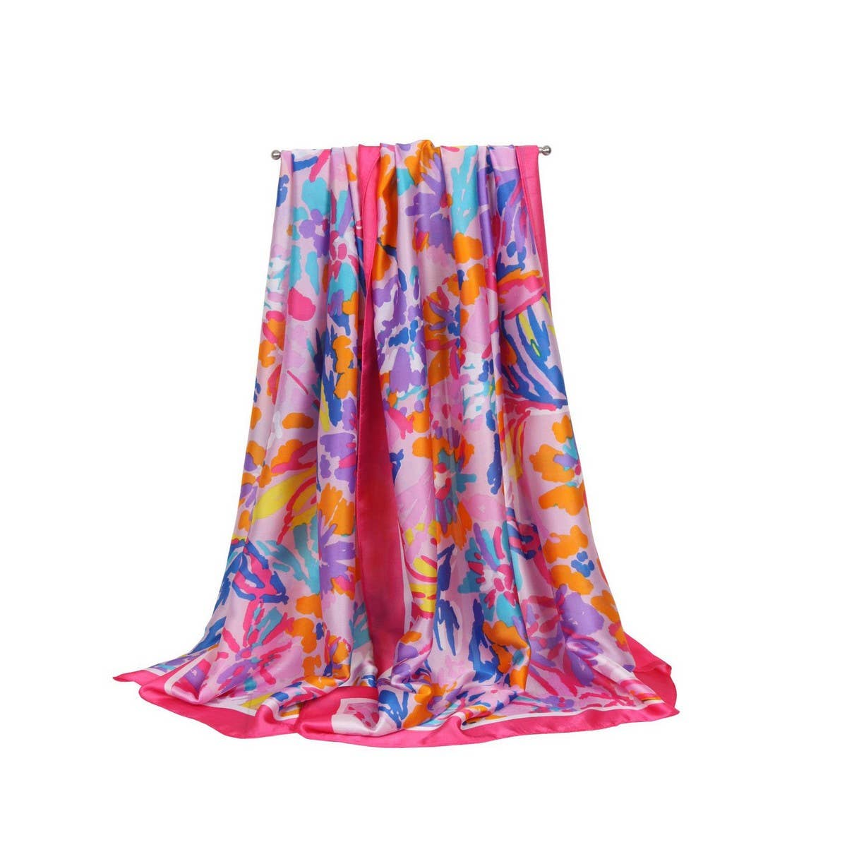 Rainbow Floral Satin Scarf - Summer Sunproof Wrap_CWASC0673