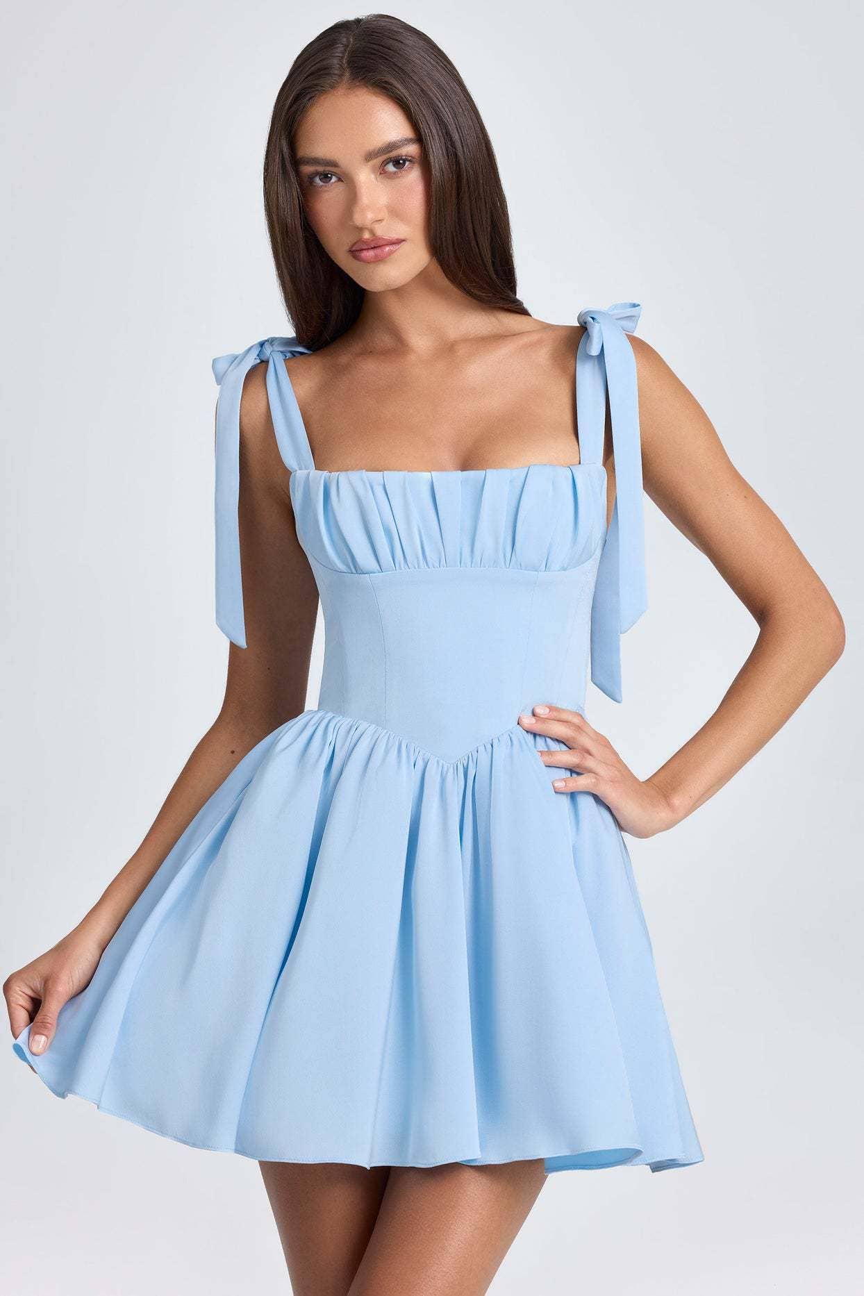 Fashionable square neck high-waist dress