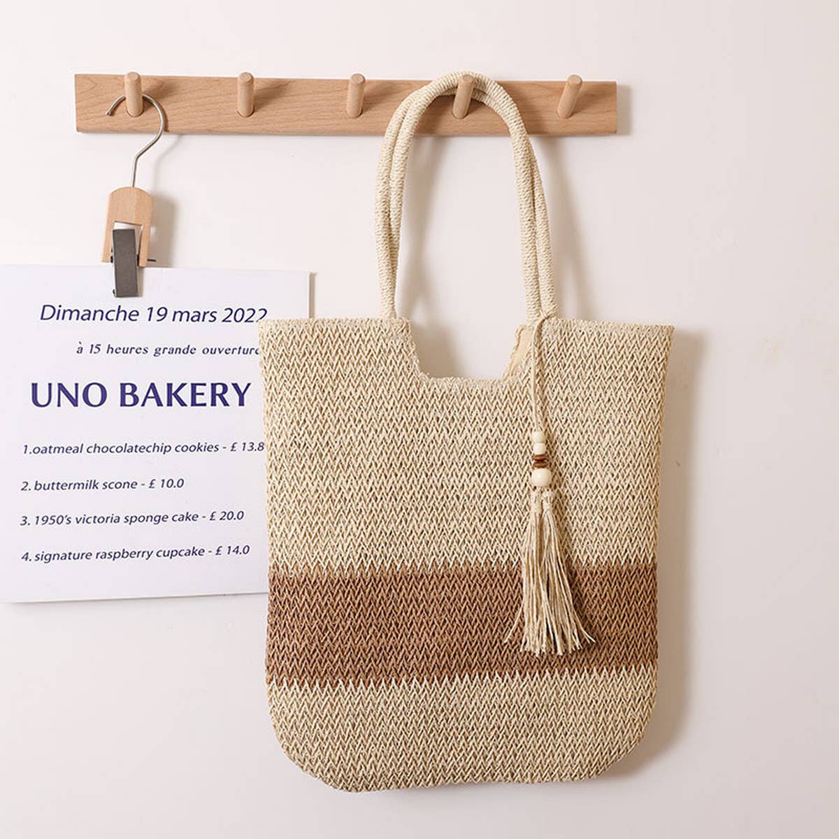 CASUAL WOVEN TWO-COLOR BEACH BAG WOVEN BAG_CWAB1861