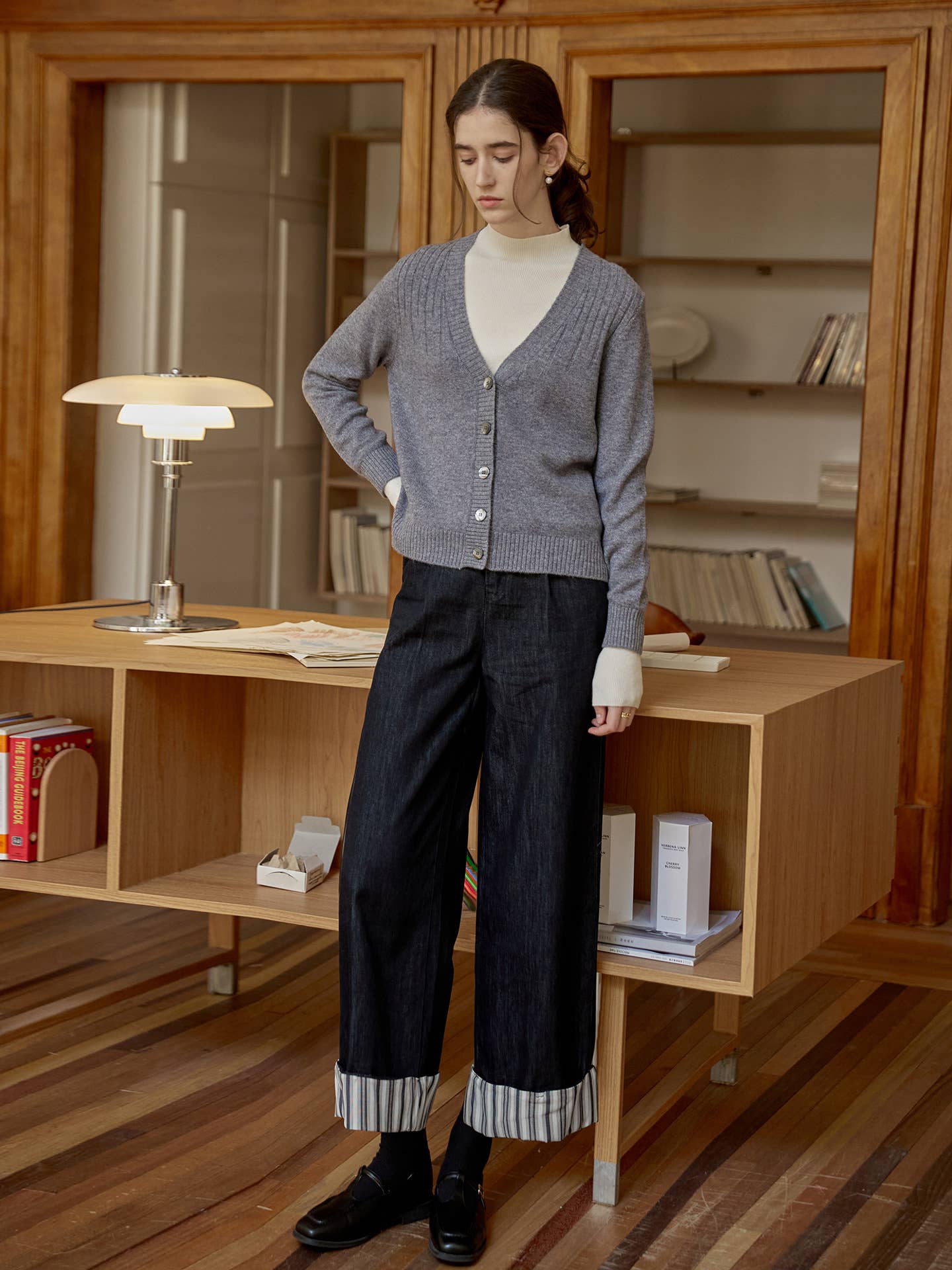 Straight-leg striped wide-leg jeans