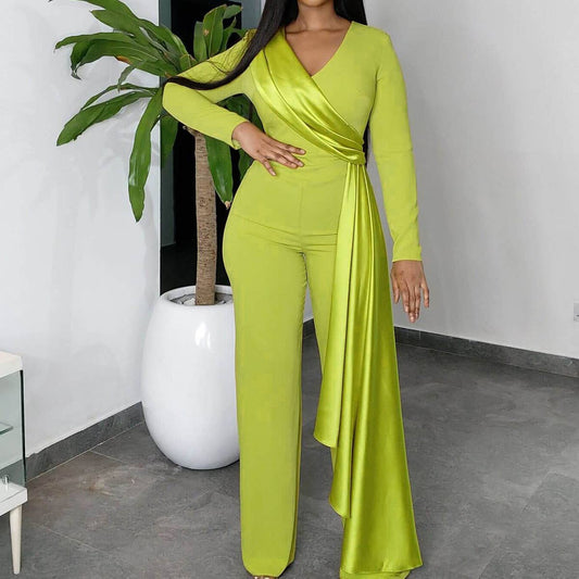 LONG SLEEVE STYLE SLIM-FIT STRAIGHT-LEG JUMPSUIT
