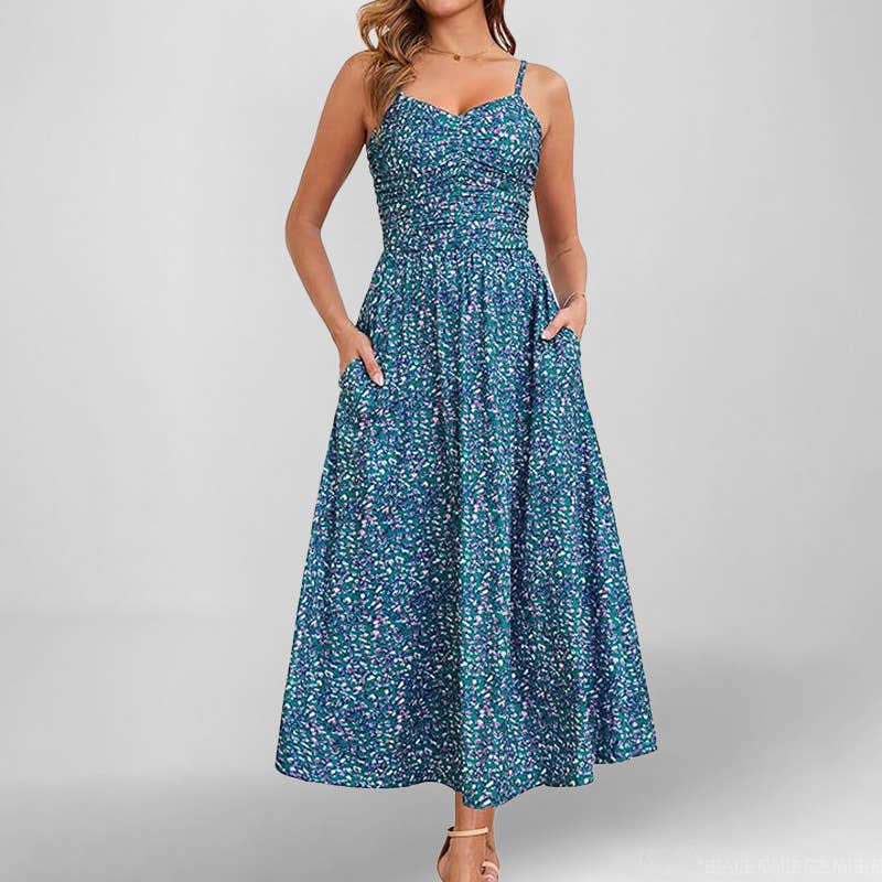 Fashionable floral sleeveless V-neck sundress