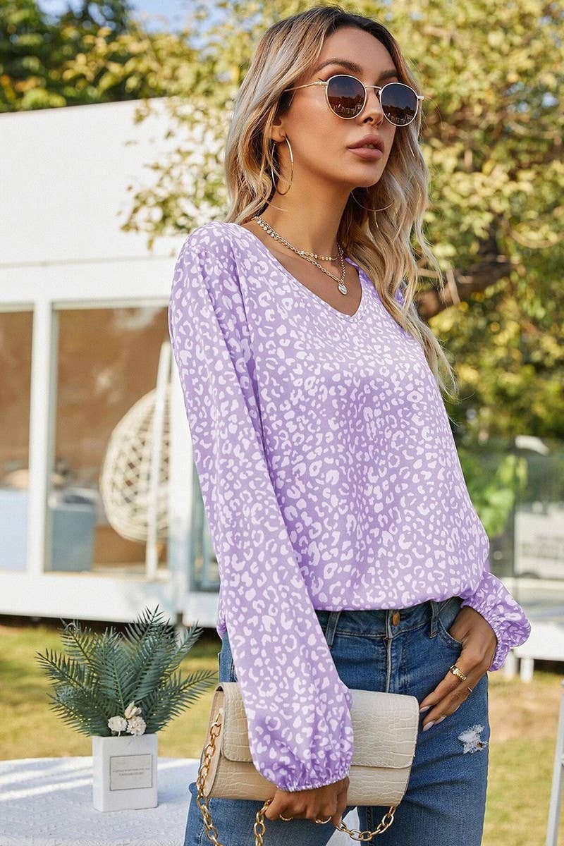 V NECK PULLOVER CHIFFON PRINT STYLE BLOUSE_CWTBLL0590
