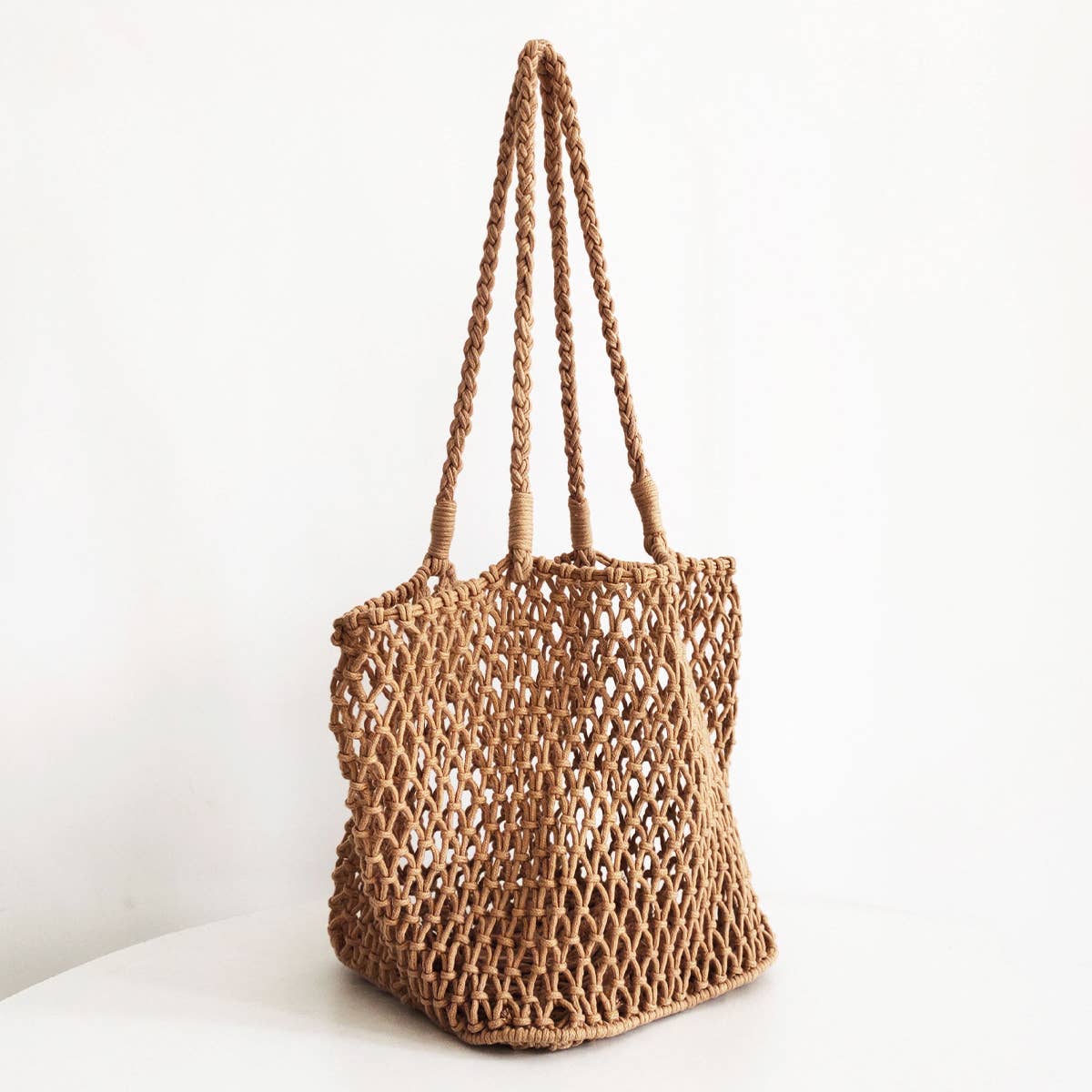 Woven Cotton Shoulder Beach Bag, Hollow Design_CWAB0809