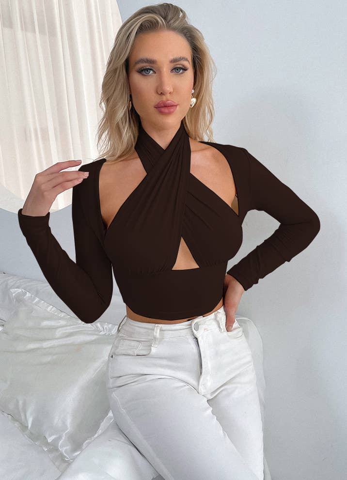 Sexy cross neck cutout blouse