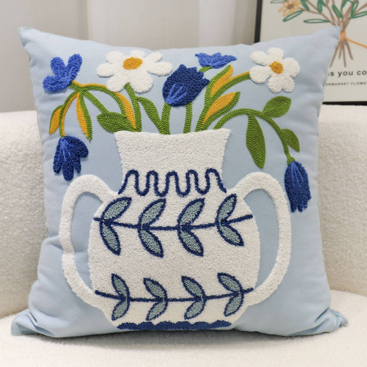 Tulip Embroidered Cute Pillow Cover for Bed & Sofa