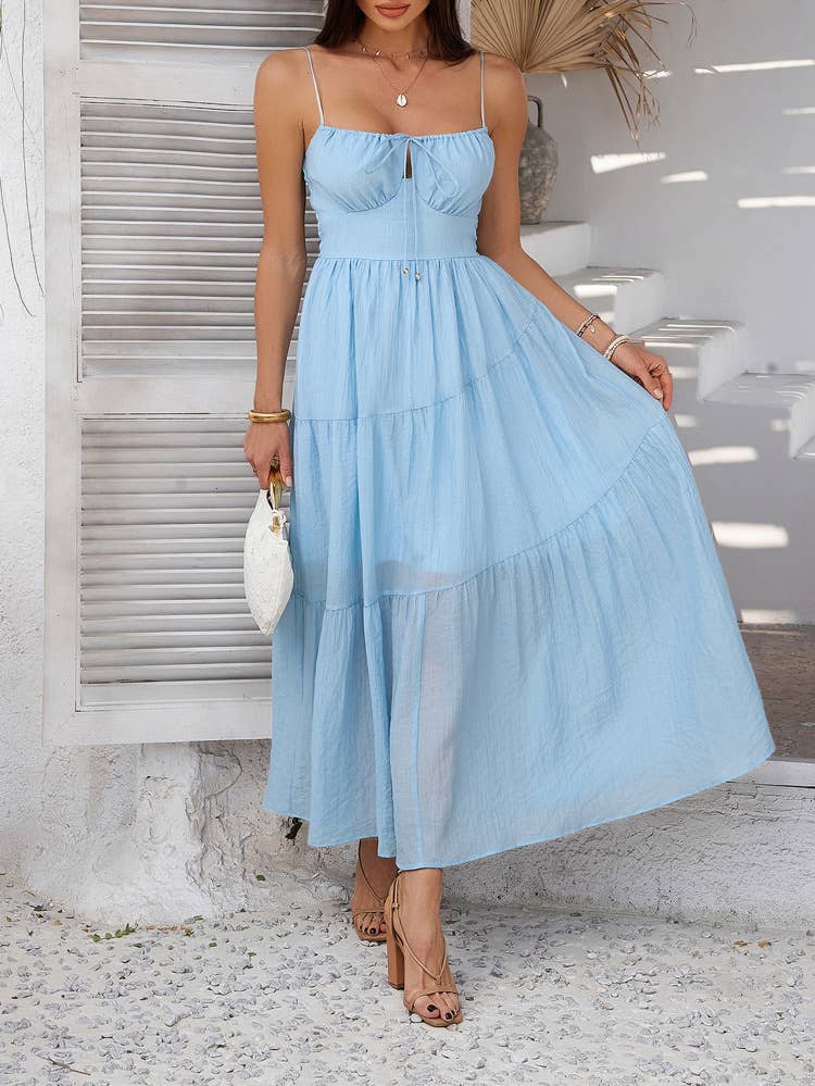Solid color high-waisted halter dinner dress