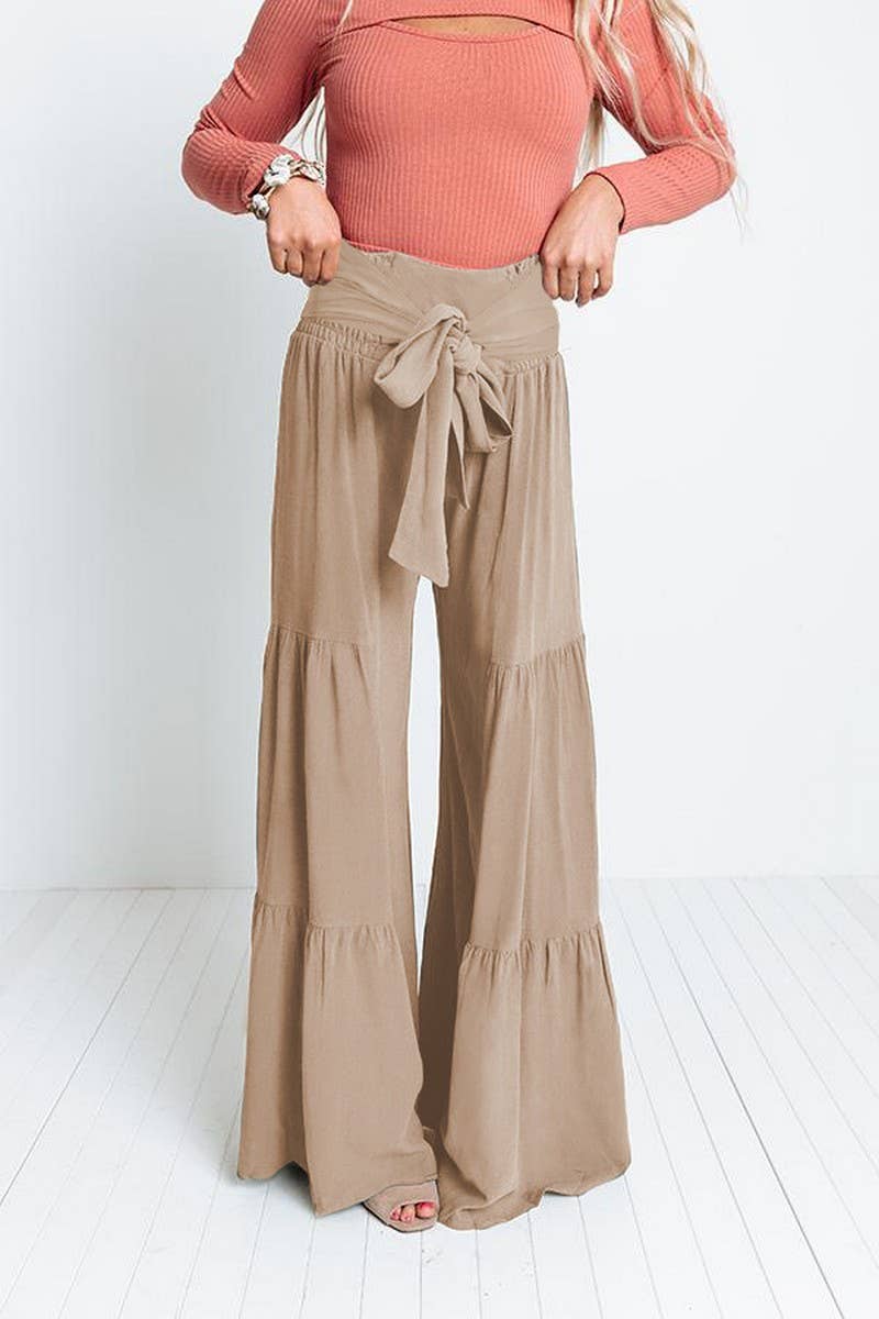 CWBLP2065_TEMPERAMENT ELASTIC WAIST PLEATED WIDE-LEG PANTS