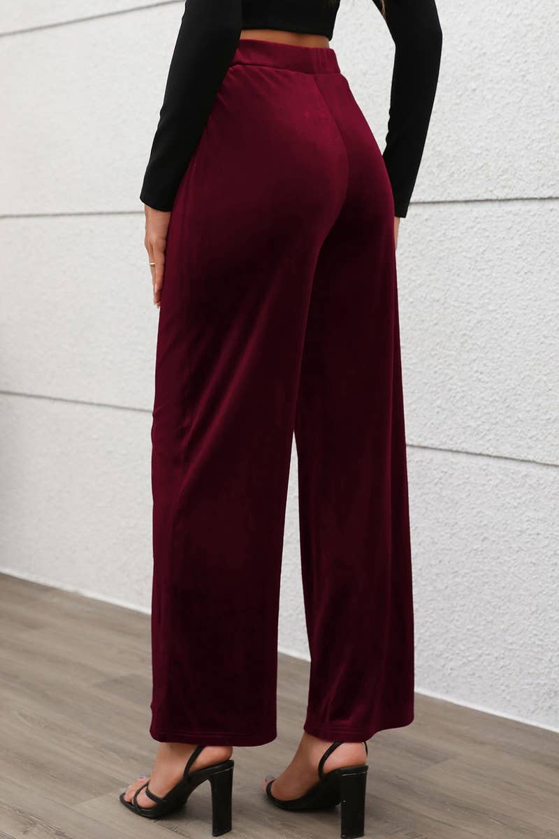 CWBLP1841_SUMMER COMMUTING HIGH WAIST VELVET WIDE LEG PANTS