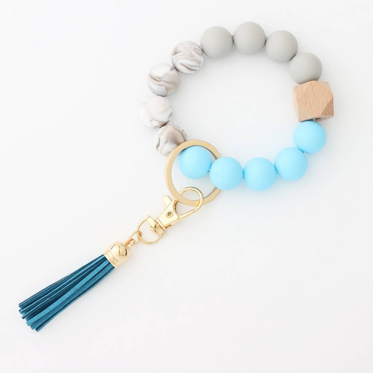 Tassel Bead Keychain Bracelet with Silicone Beads