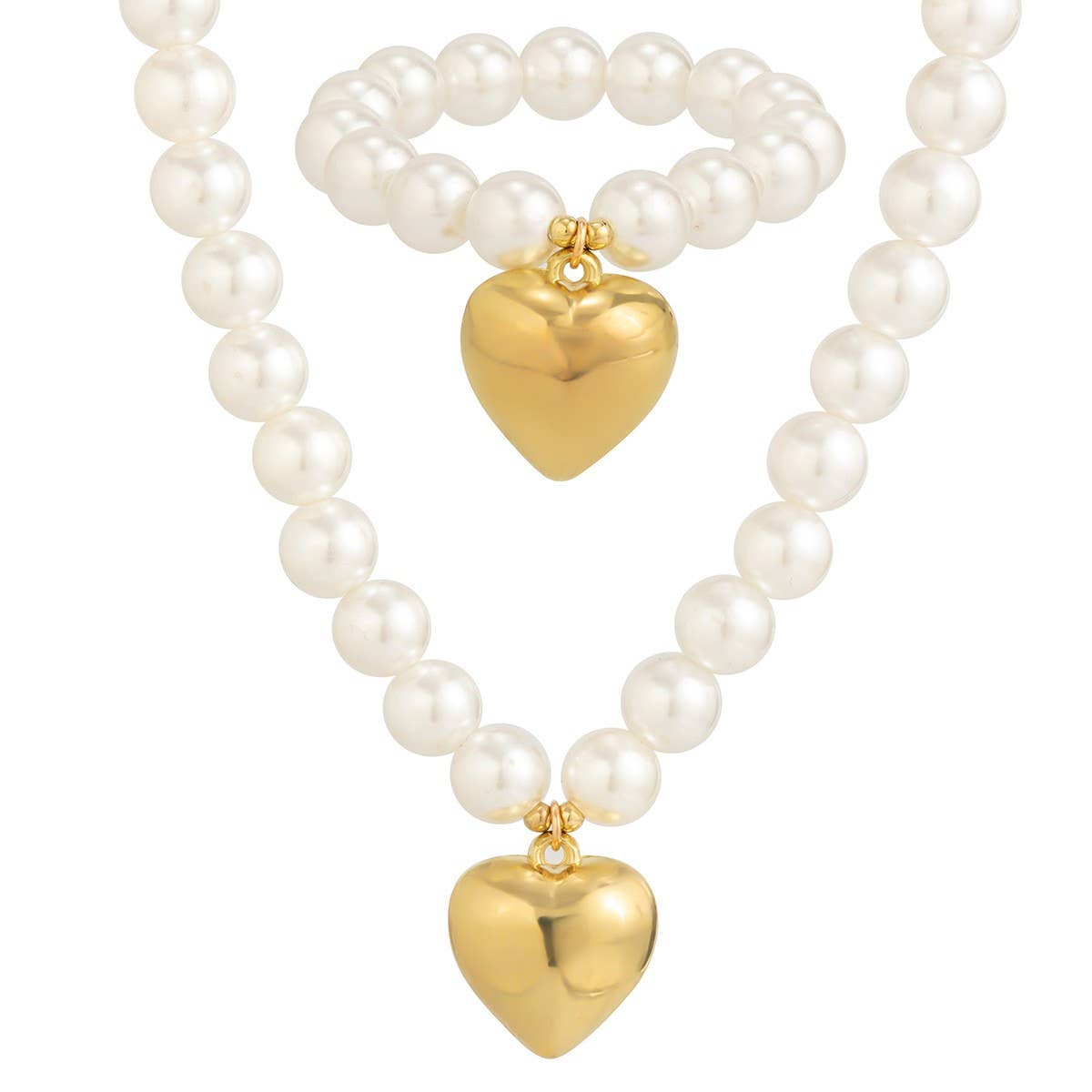 IMITATION PEARL HEART SHAPED PENDANT NECKLACE