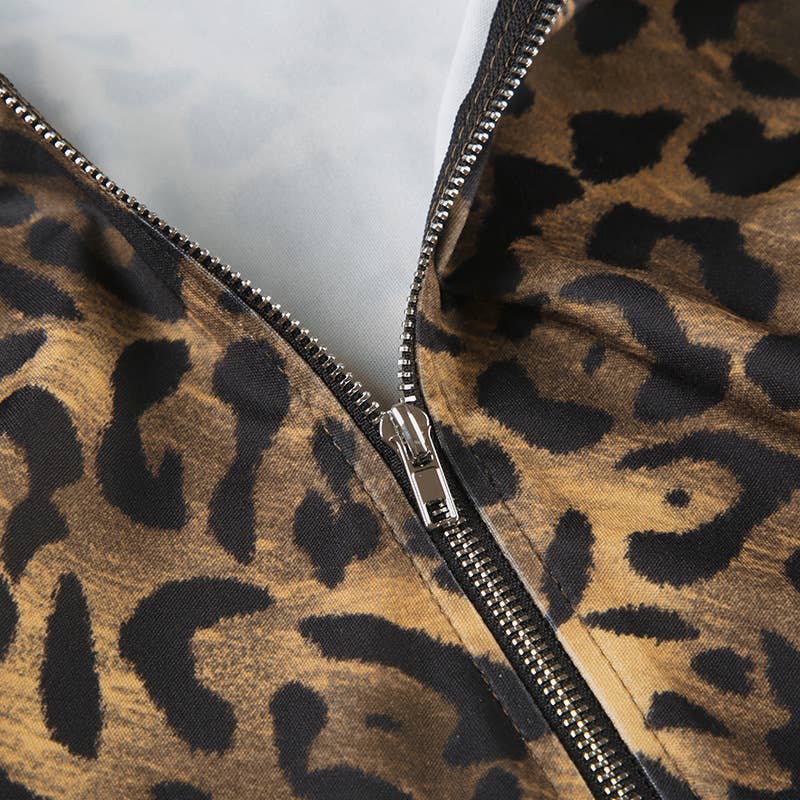 LEOPARD PRINT ZIPPER HOODIE PATCHWORK CARDIGAN