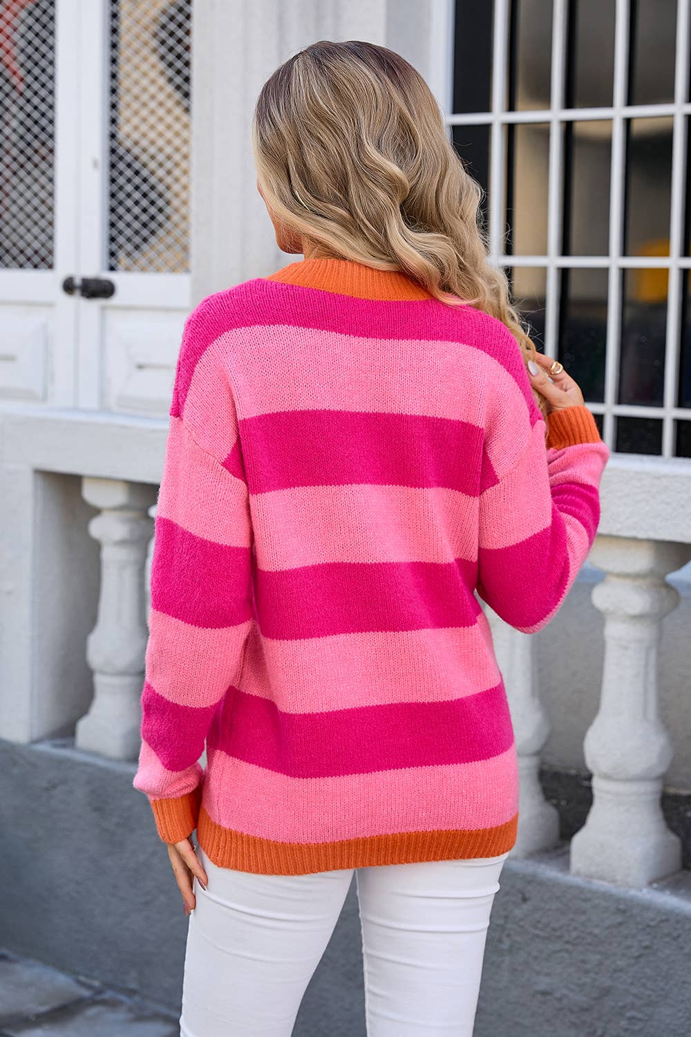 STRIPED PLUS-SIZE PATCHWORK SWEATER FOR WOMEN
