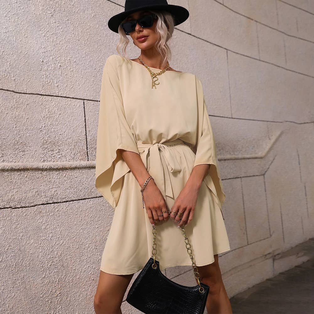 LONG-SLEEVED DRESS WITH ELASTIC BELT