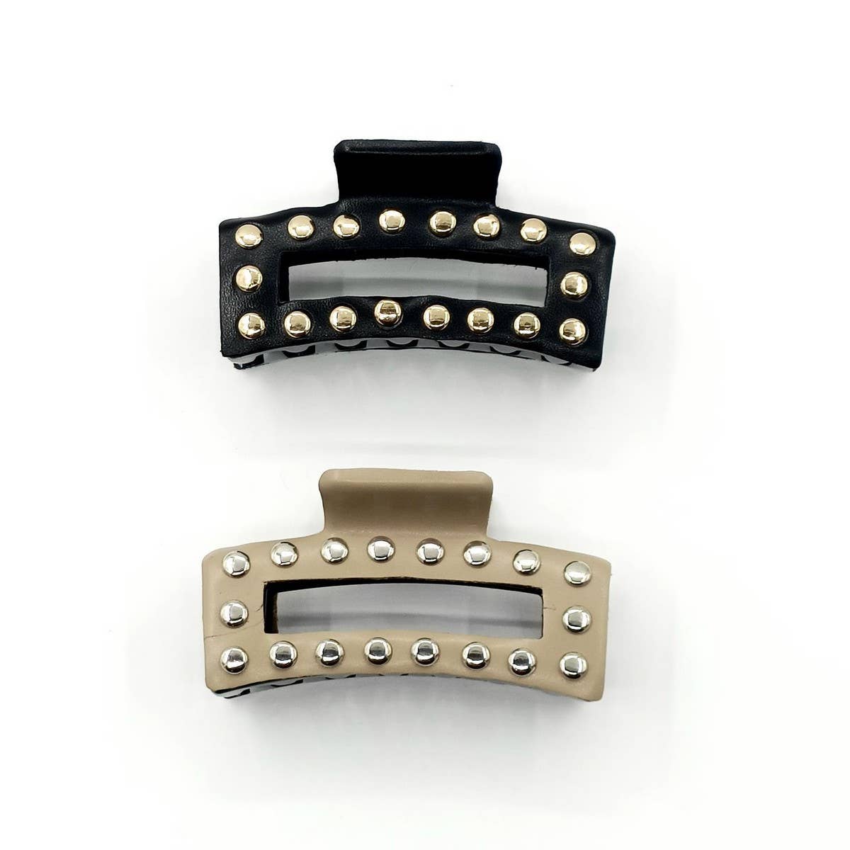 9cm Rectangular Faux Leather Studded Hair Claw_CWAHA6366