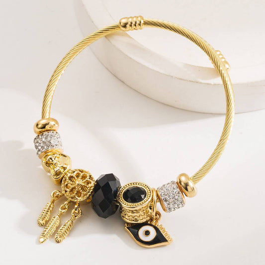 Gold Evil Eye Charm Stainless Steel Bracelet
