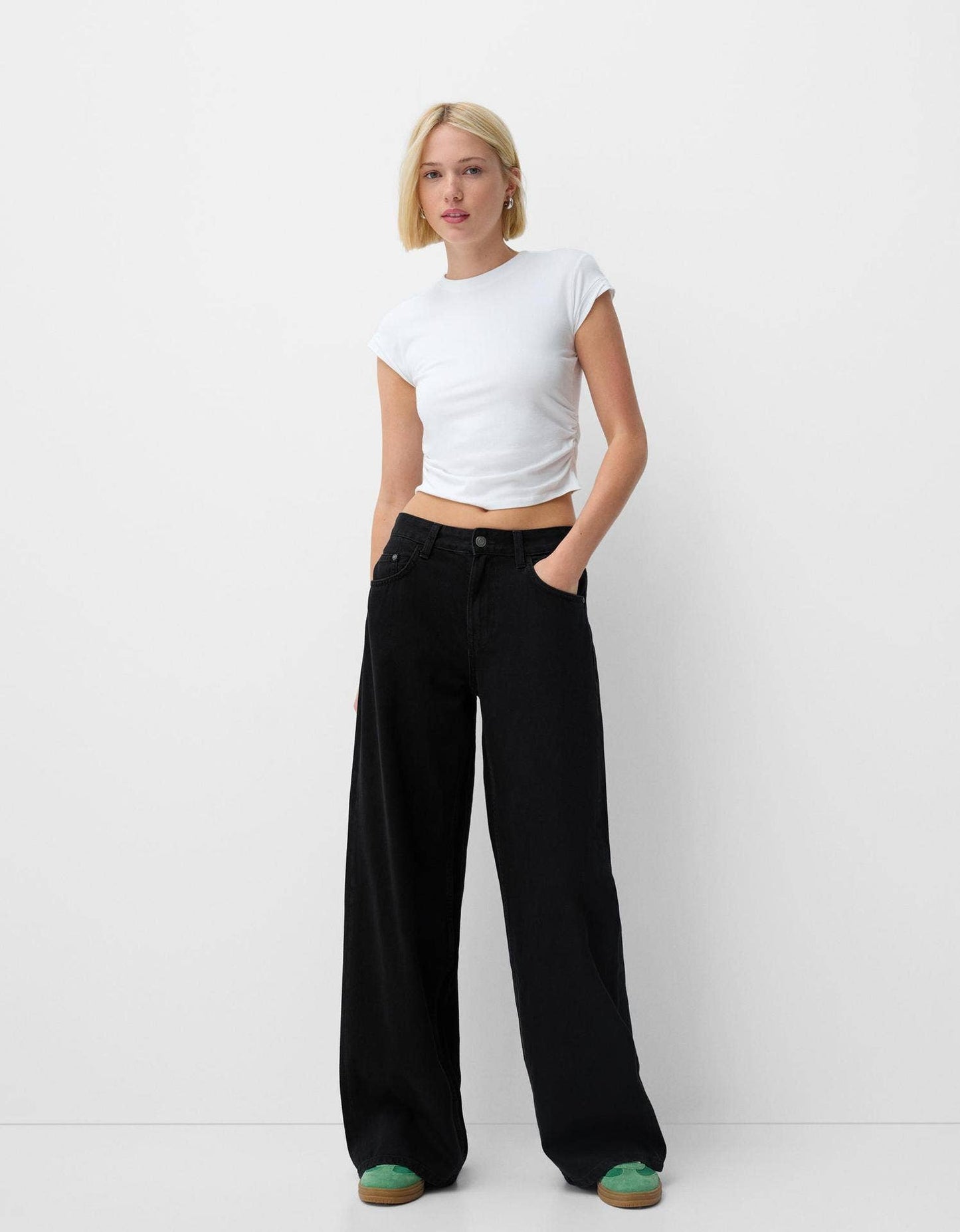 WASH WIDE-LEG MID-WAIST STRAIGHT-LEG PANTS