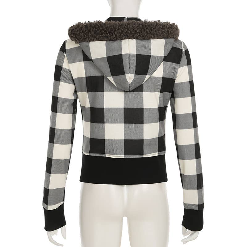 VINTAGE BLACK AND WHITE CHECKERED ZIPPER JACKET