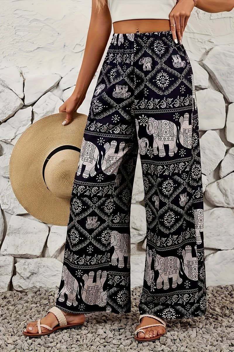 CWBLP2076_BOHO ELEPHANT PRINT DRAPED WIDE LEG PANTS