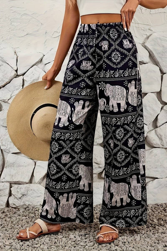CWBLP2076_BOHO ELEPHANT PRINT DRAPED WIDE LEG PANTS