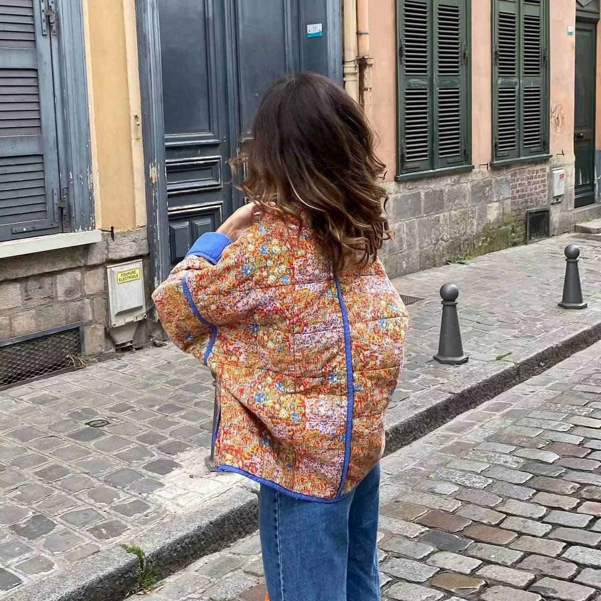 REVERSIBLE FLORAL LOOSE WARM QUILTED JACKETS