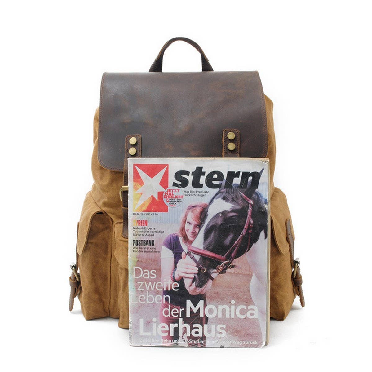 Waxed Canvas Leather Trim Travel Backpack_CWAB5524