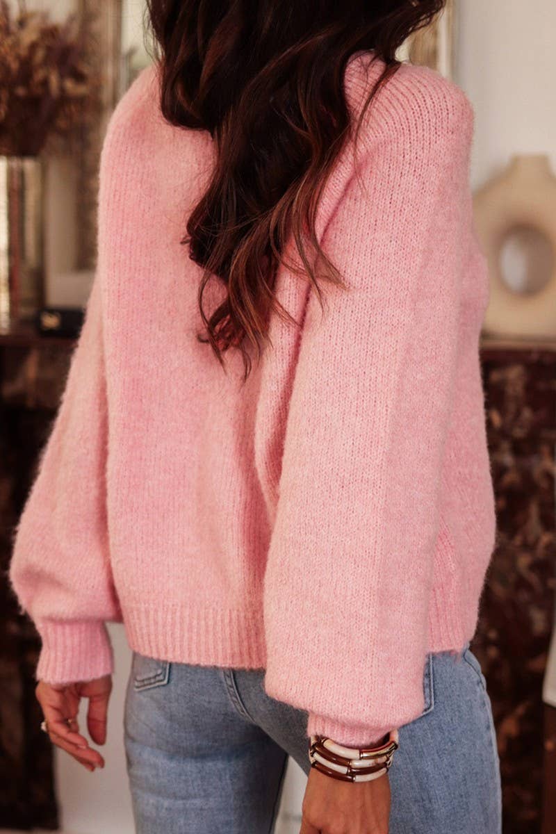 CWOSWL07425_SOLID RAGLAN SLEEVE BUTTONED KNIT SWEATER