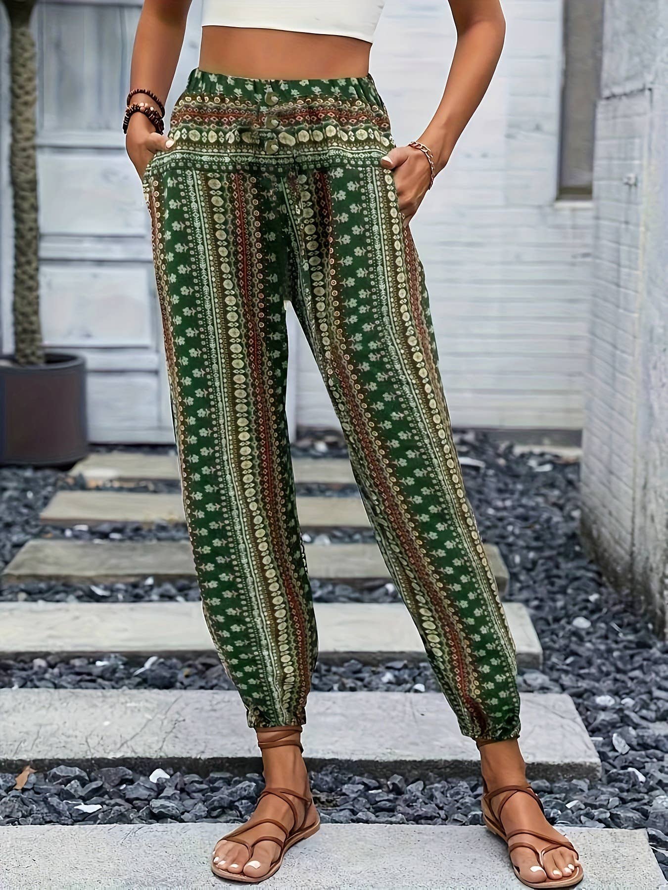 Casual loose, tight-fitting wide-leg pants