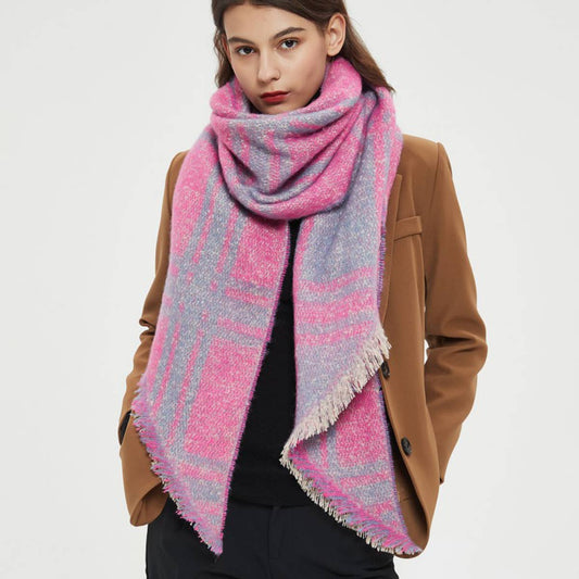 Jacquard Grid Angled Scarf ? Winter Loop Yarn Wrap