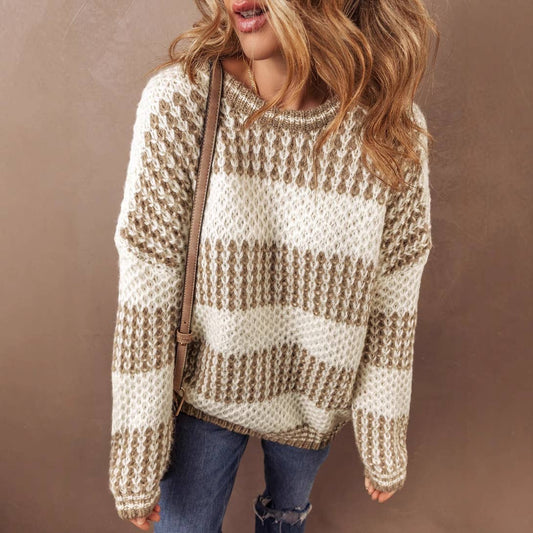 SIMPLE FASHION COLOR MATCHING PRINTED SWEATER
