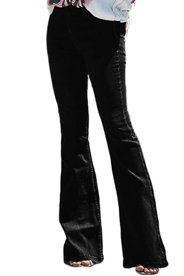 Fitted and waist-cinching long flared jeans