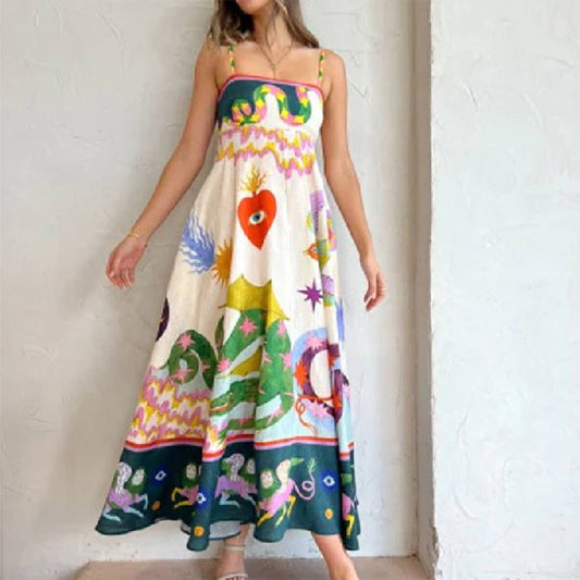 PRINT STRAPLESS SLIP-ON DRESS