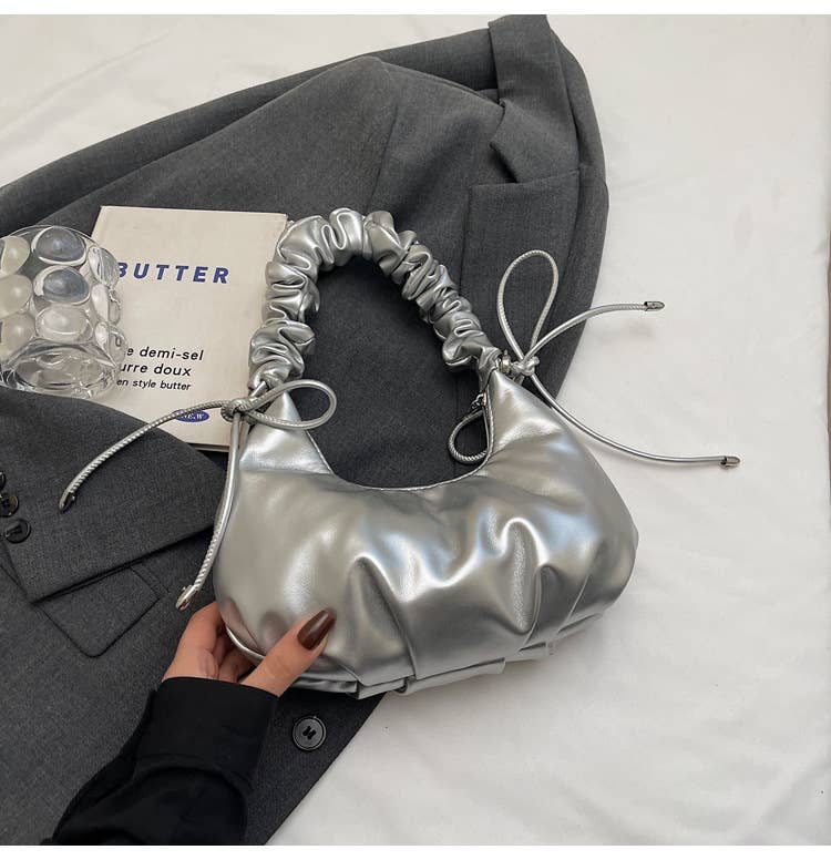 Fashionable pleated bow crossbody bag