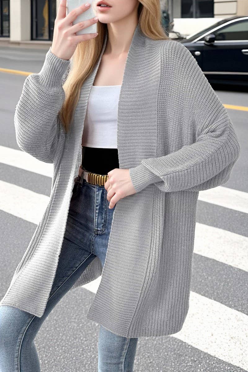 CWOSWL07338_WOMEN CASUAL LOOSE KNIT CARDIGAN SWEATER