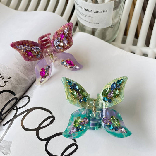 3D Butterfly Hair Claw, Rhinestone Floral Acetate _CWASC1583
