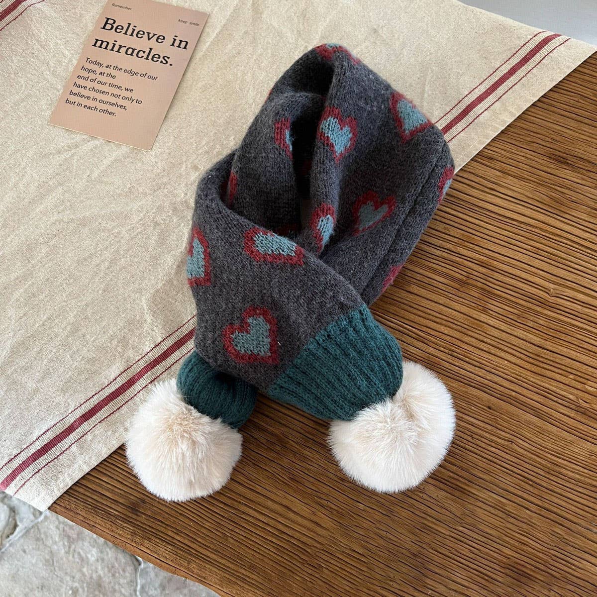 INS Jacquard Heart Knit Scarf for Kids Winter