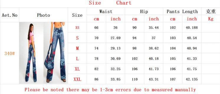 Letter Print Wide Leg Straight Denim Jeans