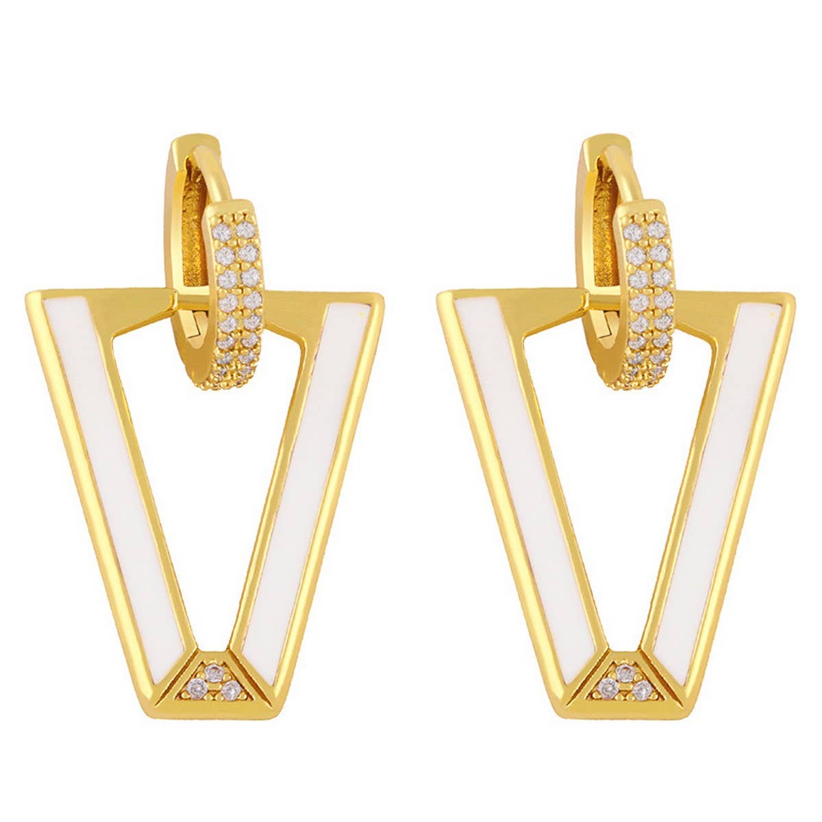 COLORFUL ZIRCON INVERTED TRIANGLE V SHAPED EARRING